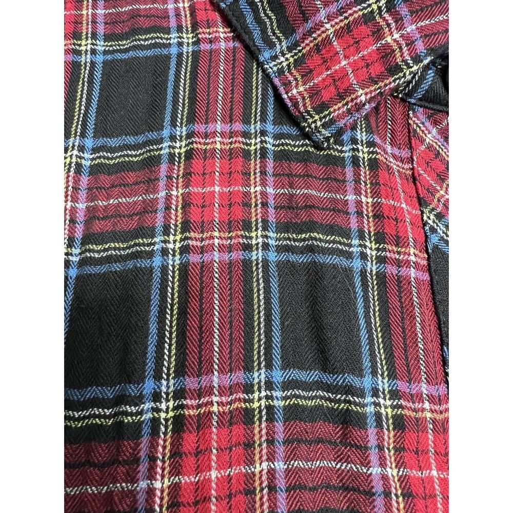 J Jill Plaid Button Down Tie‎ Back Medium Tunic Top Red Black Preppy Holiday - Picture 3 of 14